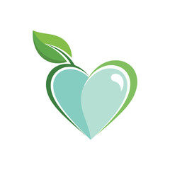 Heartshaped symbol with a green leaf representing health and nature.