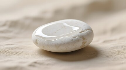 Smooth White Stone with Clear Shape on Soft Natural Fabric Surface