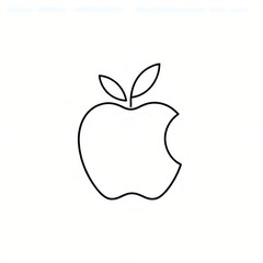 Fototapeta premium Outline Apple: A minimalistic line drawing of a stylized apple, featuring a subtle bite mark, embodying simplicity, health, and a fresh aesthetic.
