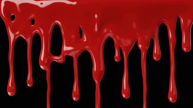 Red liquid dripping down from a surface on a black background Keywords: red, liquid, dripping, paint, blood, viscous, fluid, abstract, dark, background, texture, flow, drop, glossy, shiny, wet