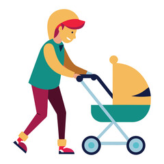 Parent Pushing Baby Stroller Illustration
