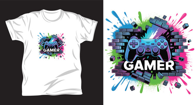 Gamer graphic vector t shirt design print.