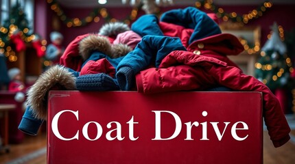 Colorful winter coats piled in donation box for coat drive