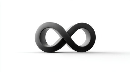 3D black infinity symbol isolated on white background with soft shadow