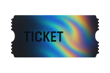 Holographic ticket featuring a vibrant iridescent rainbow spectrum pattern. Concept of event admission, discount, or raffle competition