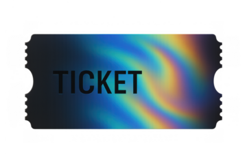 Holographic ticket featuring a vibrant iridescent rainbow spectrum pattern. Concept of event admission, discount, or raffle competition