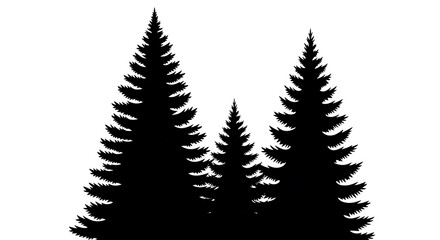 Silhouette Of Three Evergreen Trees On White Background pine spruce