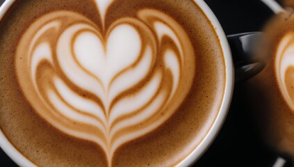 Close-up of a heart shape latte art coffee from above