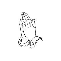 Thanksgiving Prayer Hands Vector: Gratitude, Blessing, and Religious Worship Line Art. Praying Hands Vector Illustration : Hope, Faith, and Religious Devotion Line Art. 