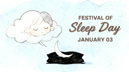 Sleeping cloud characters and moon elements represent sleep festivals, gentle rest, and health concepts, suitable for sleep health education and lifestyle promotion materials.
