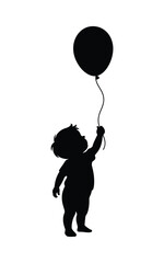 Silhouette of a child holding a balloon reaching for the sky