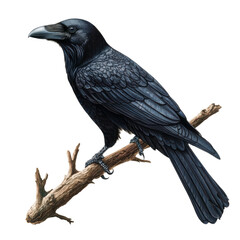 Naklejka premium Raven perched on a limb on transparent background