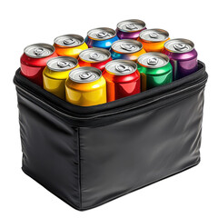 Cans inside a black bag on transparent background
