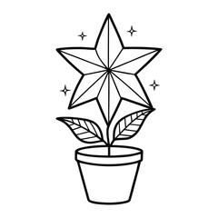 Geometric Star Flower in Pot Minimal Line Art Illustration