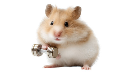 Obraz premium Hamster Holding Dumbbell on Transparent Background