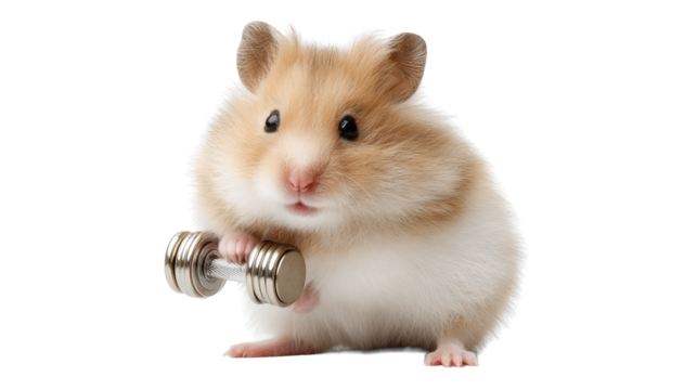 Hamster Holding Dumbbell on Transparent Background