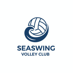 A dark blue logo with a volleyball intertwined with a wave, above the text "SEASWING VOLLEY CLUB