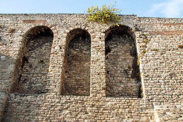 medieval roman empire ruins of the old city walls of Constantinople, Istanbul
