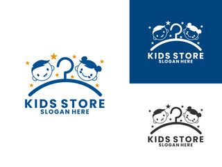 Kids with hanger logo design vector template. Kids clothing store logo design vector template