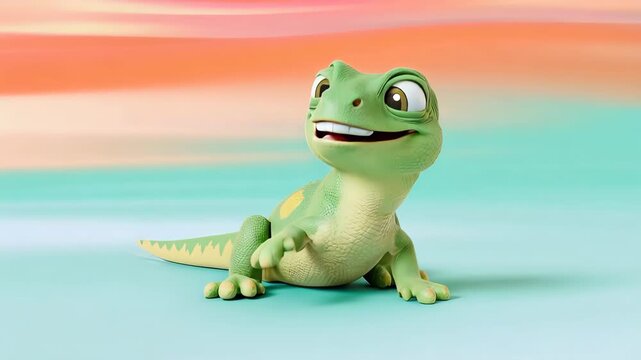 Adorable cartoon lizard with a pink tongue sticking out