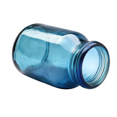 A blue glass jar lying on transparent background