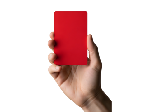 Hand holding a red card isolated on transparent background - Powered by Adobe