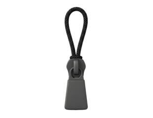 Single zipper pull tab with loop isolated on transparent background