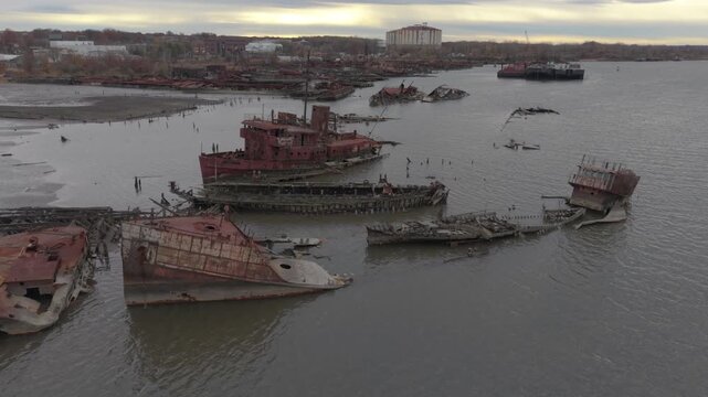flying over Staten Island Boat Graveyard