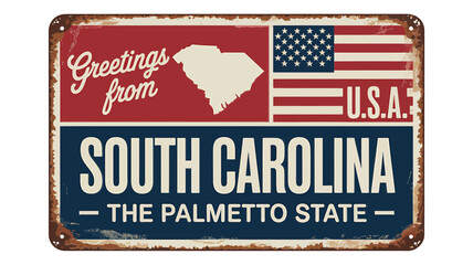 Vintage south carolina greetings from the palmetto state sign