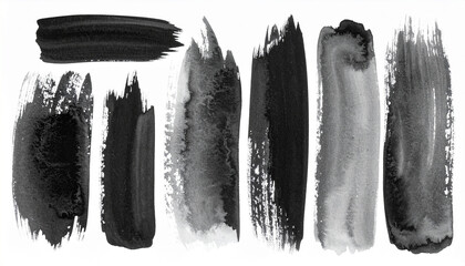 Hand-drawn black highlighter strokes, freehand watercolor marks, grunge texture, isolated on white