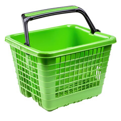 Lime green plastic basket on transparent background