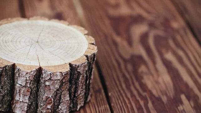 Close-up of a tree stump on a wooden surface