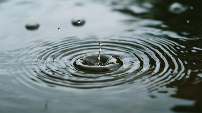 The image captures a close-up of water rippling after a drop creates concentric circles, showcasing the beauty of fluid motion.