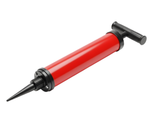 Red ball pump with black handle isolated on transparent background
