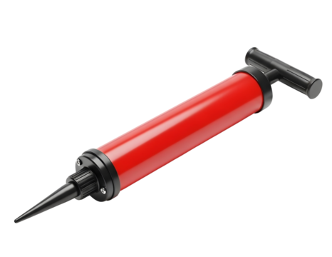 Red ball pump with black handle isolated on transparent background