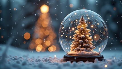 Ein Weihnachtsbaum in einer Schneekugel