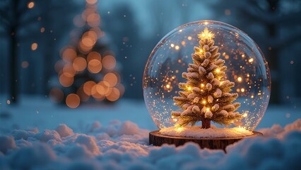 Ein Weihnachtsbaum in einer Schneekugel