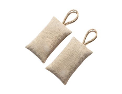 Two small sachet bags with loops isolated on transparent background