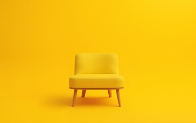 Full body length photo of beautiful pretty woman wear smart casual outfit look empty space satisfied relax chair isolated on yellow color background. High quality
