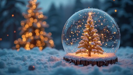 Ein Weihnachtsbaum in einer Schneekugel