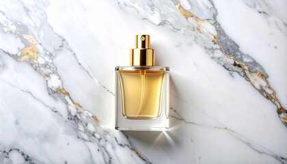 Luxury Perfume Bottle with Gold Cap on Polished Marble