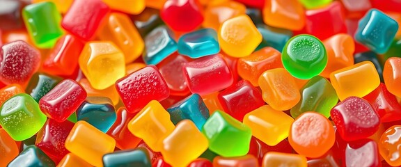Colorful assorted gummy candies arranged in a vibrant, playful vector design,  playful,  confectionery