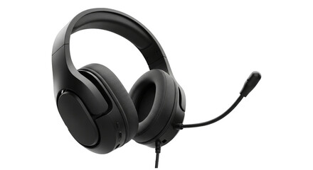 Black gaming headset with microphone for online games isolated on transparent background comfortable headphones for gamers