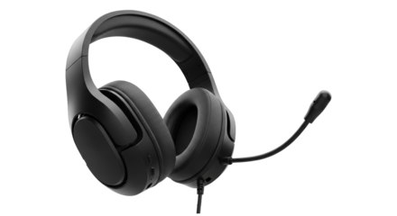 Black gaming headset with microphone for online games isolated on transparent background comfortable headphones for gamers