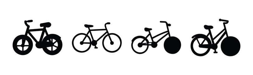 Fototapeta premium Four distinct black bicycle vector icons for web design use