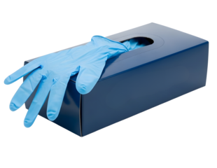 Blue medical gloves dispenser box isolated on transparent background