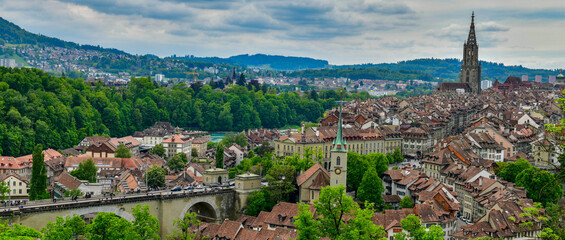 View of Bern old town cityscape with old buildings Bern and Aare river view, Bern is capital of Switzerland