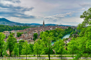 View of Bern old town cityscape with old buildings Bern and Aare river view, Bern is capital of Switzerland