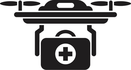 Quadcopter drone carrying first aid kit, delivering medical supplies in emergency situations