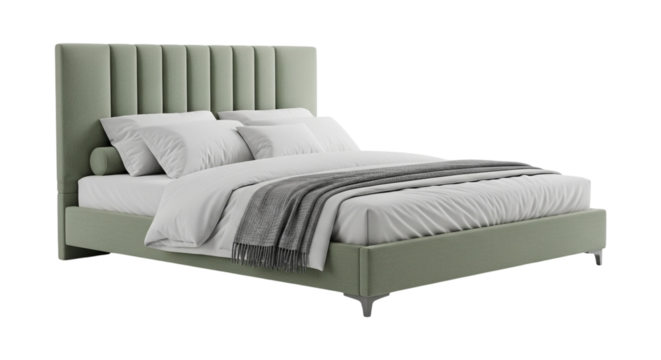 Elegant bed with headboard isolated on transparent background, showcasing the modern design and comfortable bedding, perfect for a restful nights sleep
